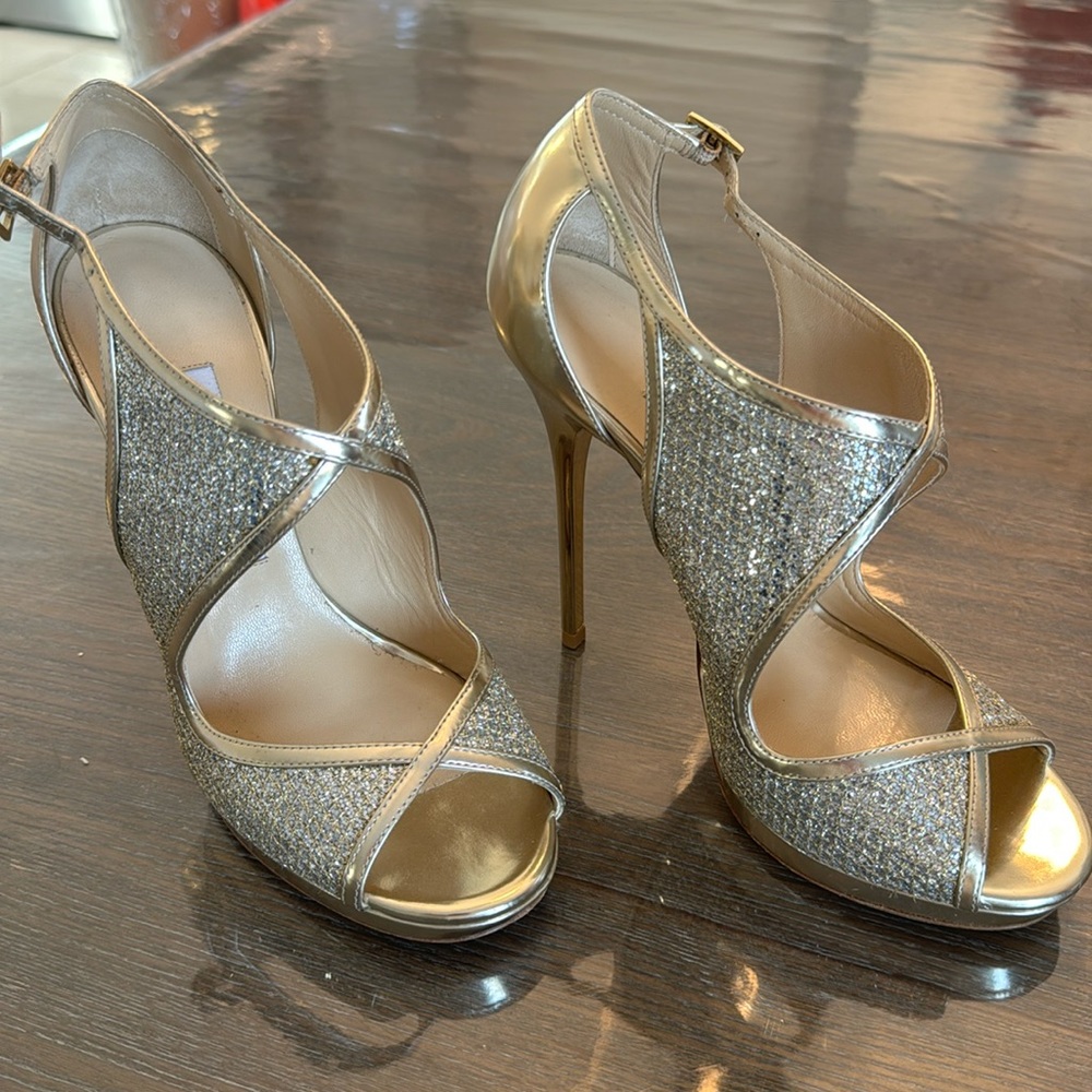 Jimmy Choo metallic/ Gold LEONDRA Crystal heel